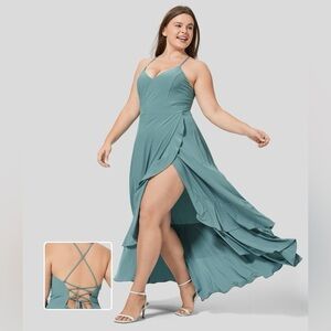 Halara Backless Crisscross Lace Up Side Zipper Ruffle Split Hem Maxi Dress plus